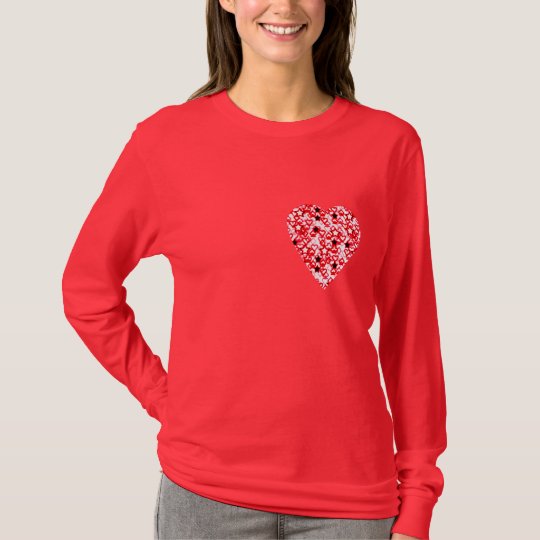 Red and White Heart. Patterned Heart Design. T-Shirt