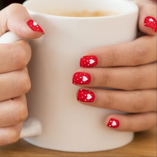 Red and White Hearts and Polka Dots Minx Nail Art