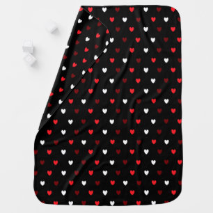 Red and white hearts on black baby blanket