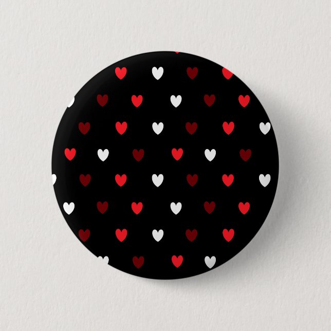 Red and white hearts on black button (Front)
