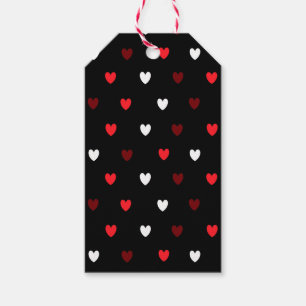Red and white hearts on black gift tags