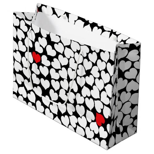 Red and White Hearts on Black Large Gift Bag