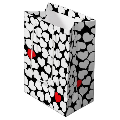 Red and White Hearts on Black Medium Gift Bag