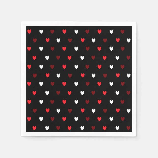 Red and white hearts on black napkins (Front)