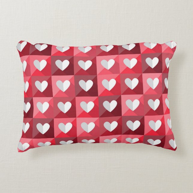 Red And White Hearts Pattern Decorative Pillow (Front)