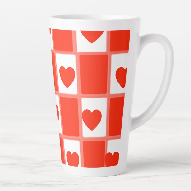 Red and white hearts pattern gift Latte Mug (Right)