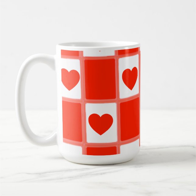 Red and white hearts pattern gift Latte Mug (Left)