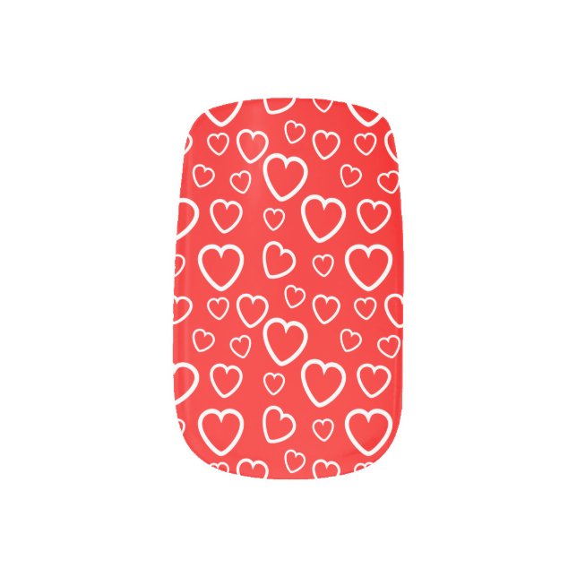 Red and White Hearts Pattern Minx Nail Art (Left Thumb)