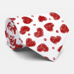 Red and White Hearts pattern Neck Tie
