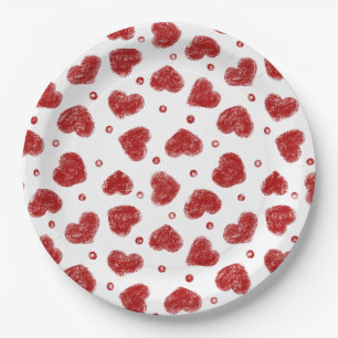 Red and White Hearts pattern Paper Plates