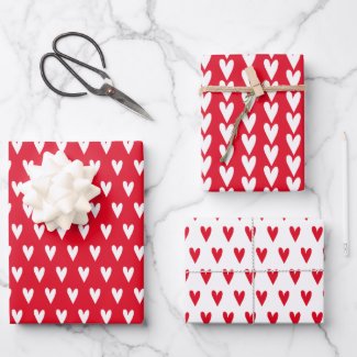 Red and White Hearts Pattern | Romantic Wrapping Paper Sheets