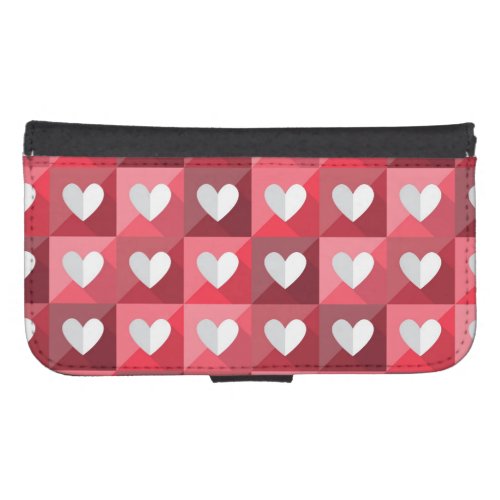 Red And White Hearts Pattern Samsung S4 Wallet Case