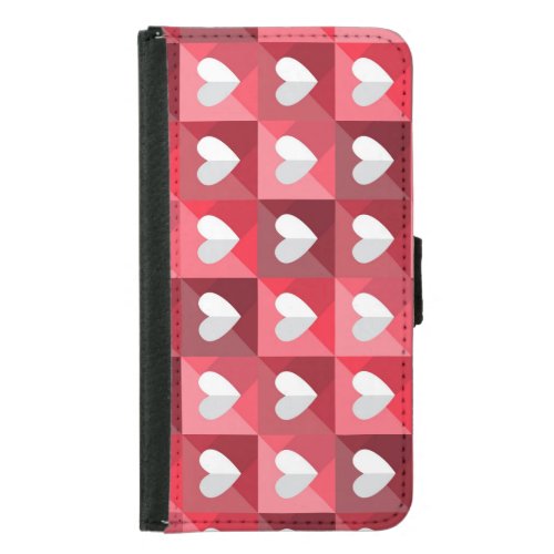 Red And White Hearts Pattern Wallet Phone Case For Samsung Galaxy S5