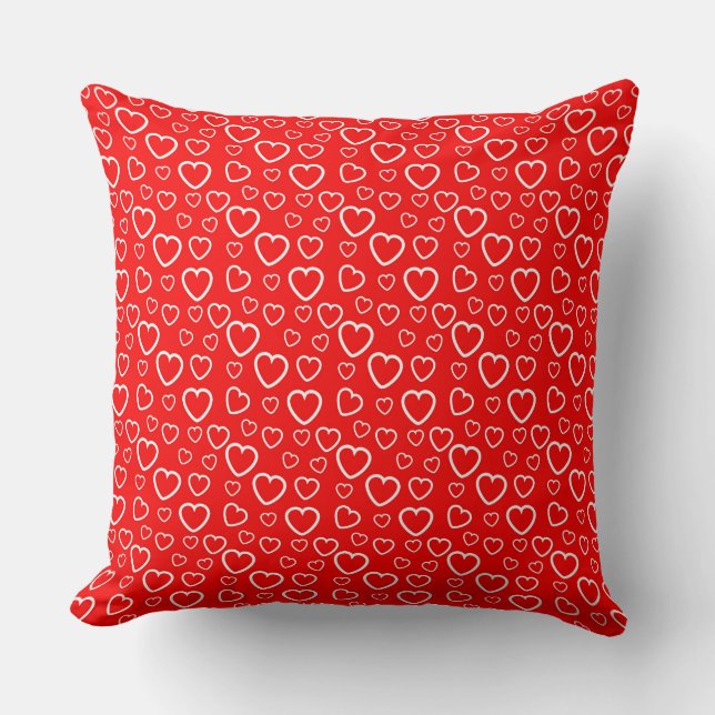 Red and White Hearts Pattern Throw Pillow (Front)