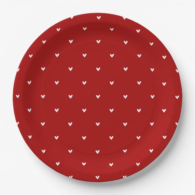 Red and White Hearts Pattern Valentine's Day Paper Plates (Front)