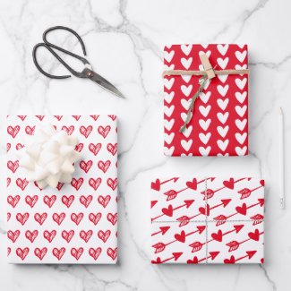 Red and White Hearts Patterns | Romantic  Wrapping Paper Sheets
