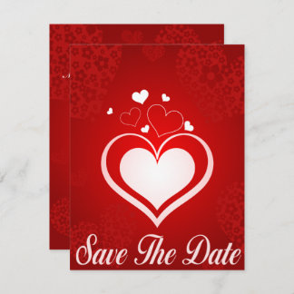 Red and White Hearts Save The Date Announcement