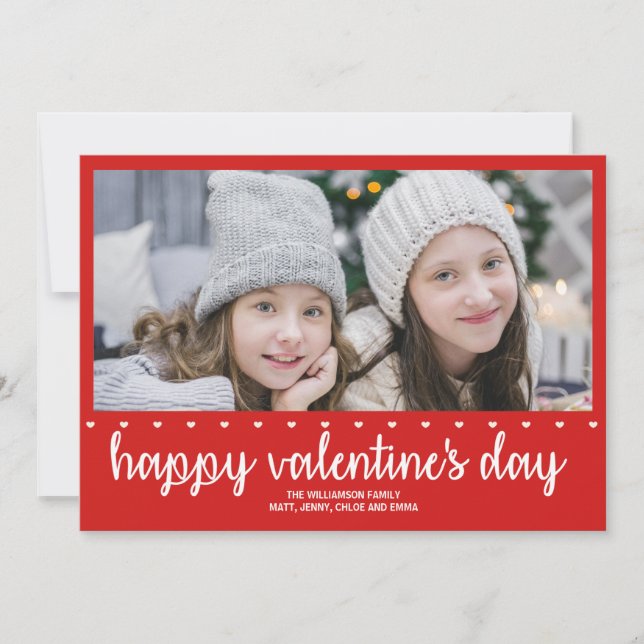 Red and White Hearts Valentine Photo Cards (Front)