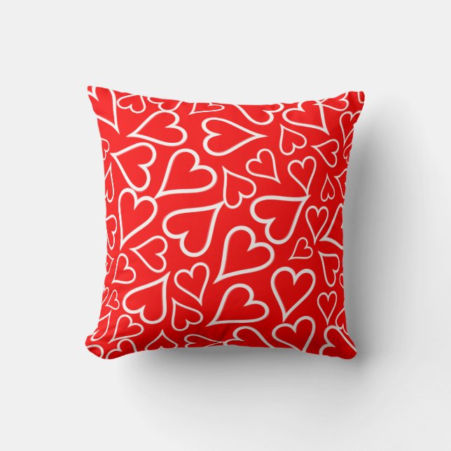 Red and White Hearts Valentines Day Throw Pillow (Front)