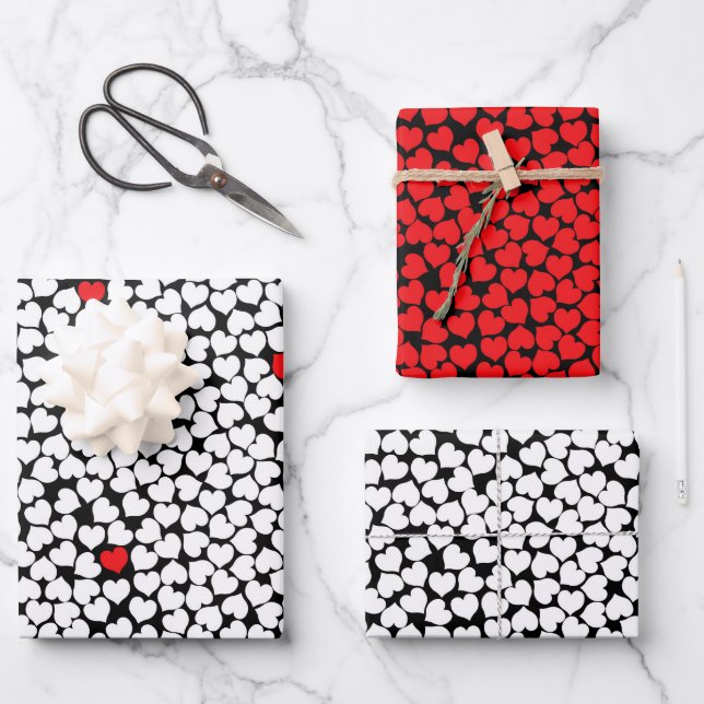 Red and White Hearts Wrapping Paper Sheets (Front)