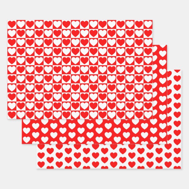 Red and White Hearts Wrapping Paper Sheets (Set)