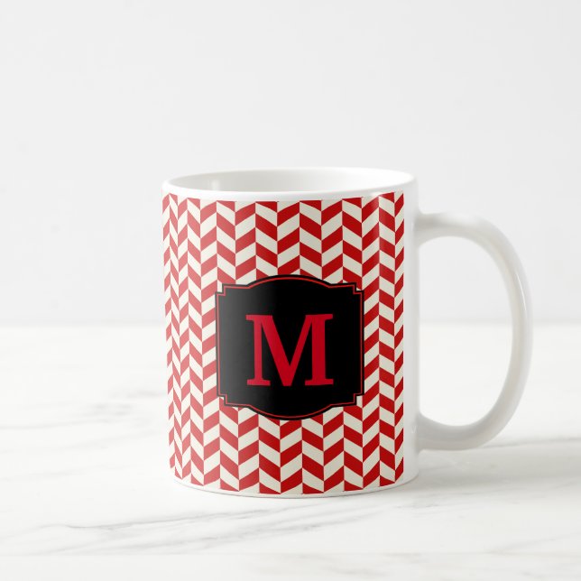 Red and White Herringbone Chevron Pattern Coffee Mug (Right)