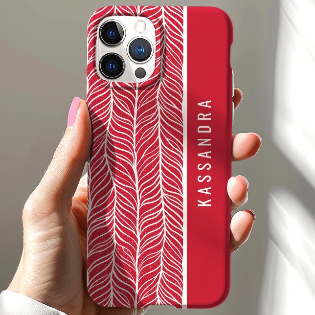 Red And White Herringbone Personalized Name Case-Mate iPhone Case (Creator Uploaded)