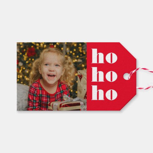 Red and White Ho Ho Ho with Photo Christmas Gift Tags