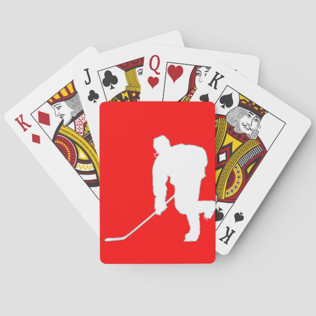 RED AND WHITE HOCKEY PLAYER 3 POKER CARDS (Back)