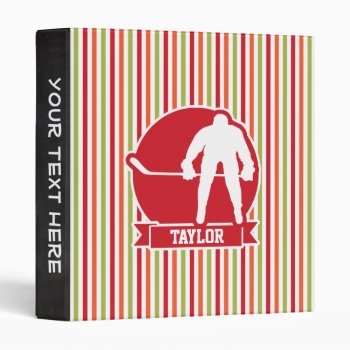 Red And White Hockey Player  Red  Orange  Green 3 Ring Binder by Birthday_Party_House at Zazzle