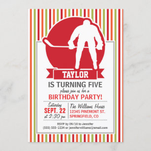 Red and White Hockey Player, Red, Orange, Green Invitation