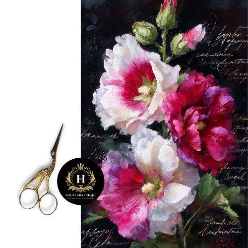 Red and White Hollyhock Floral Decoupage Tissue Paper