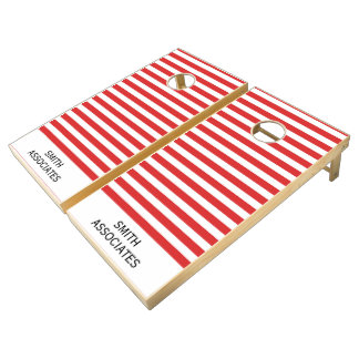 Red and White Horizontal Stripes Custom Name Cornhole Set
