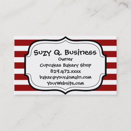 Red and White Horizontal Stripes Pattern Business Cards