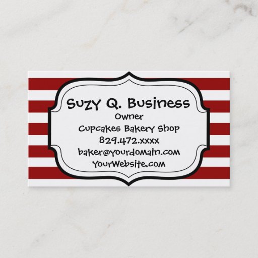 Customizable Red and White Horizontal Stripes Pattern Business Cards
