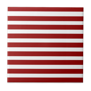 Red and White Horizontal Stripes Pattern Ceramic Tile