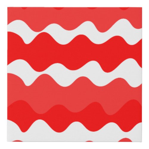 Red and white horizontal wavy pattern  faux canvas print