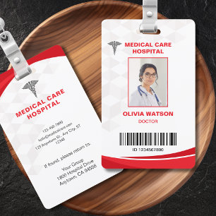 Red and White Hospital Medical Employee Photo Badge