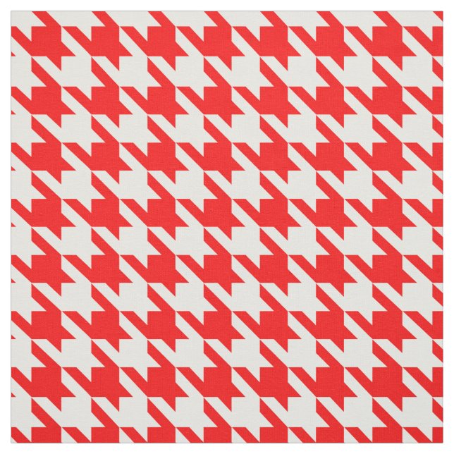 Red and White Houndstooth Check Fabric