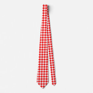 Red and White Houndstooth Check Neck Tie