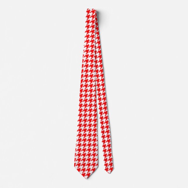 Red and White Houndstooth Check Neck Tie (Front)