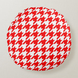 Red and White Houndstooth Check Round Pillow