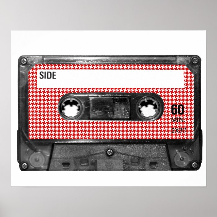 Red and White Houndstooth Label Cassette Print