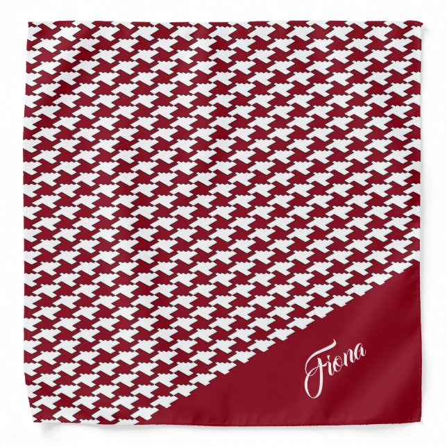 Red and white houndstooth pattern monogram bandana (Front)
