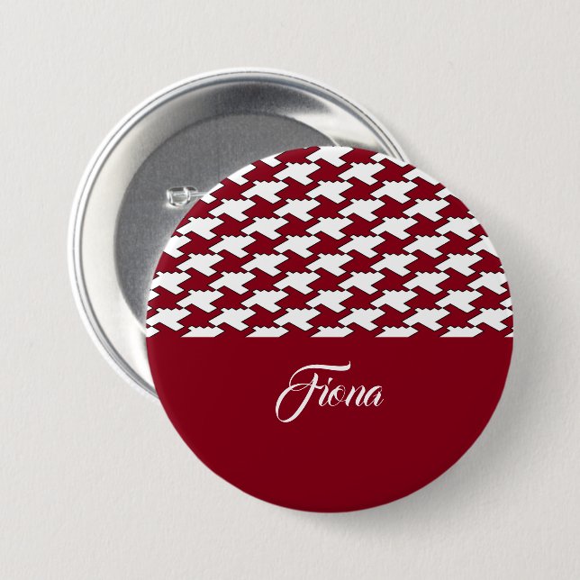 Red and white houndstooth pattern monogram button (Front & Back)