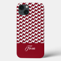 Red and white houndstooth pattern monogram