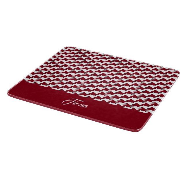 Red and white houndstooth pattern monogram cutting board (Corner)