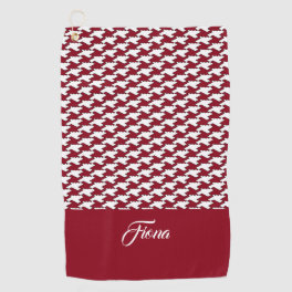 Red and white houndstooth pattern monogram golf towel