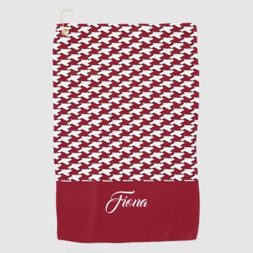 Red and white houndstooth pattern monogram golf towel