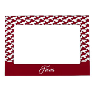 Red and white houndstooth pattern monogram magnetic frame